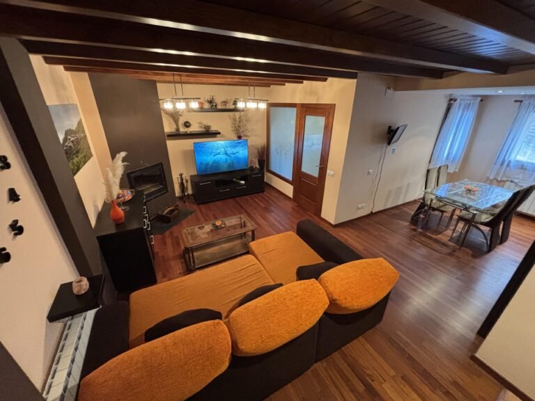 Salon con la tele, sofa y mesa del comedor